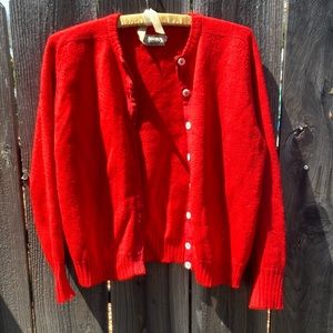 Vintage Fire-engine Red Wool Cardigan